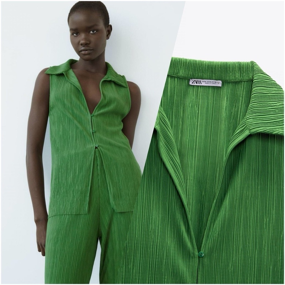Zara Green Pleated Tank - Picture 5 of 16